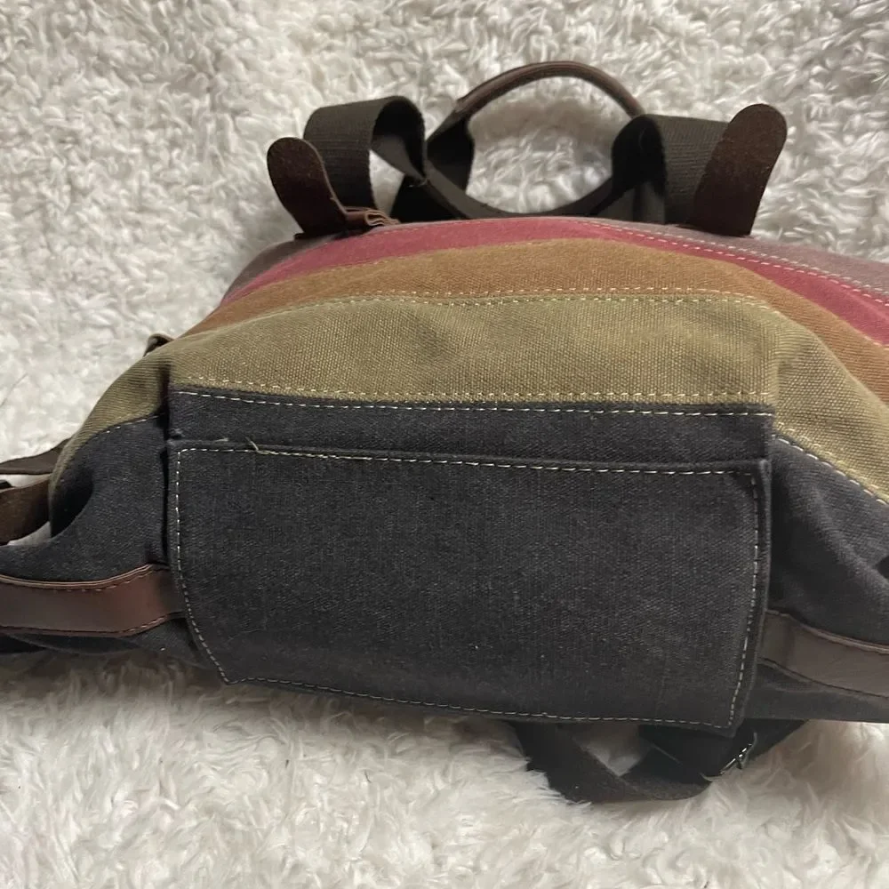 SUNSHINEJING Striped Canvas Tote Crossbody Strap Double Handles